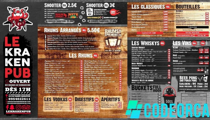 Le Kraken Pub -  Menu - Saint-quentin