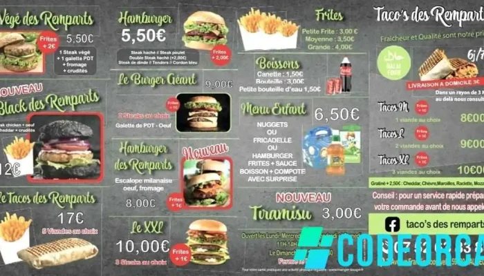 Tacos Des Remparts Menu - Maubeuge
